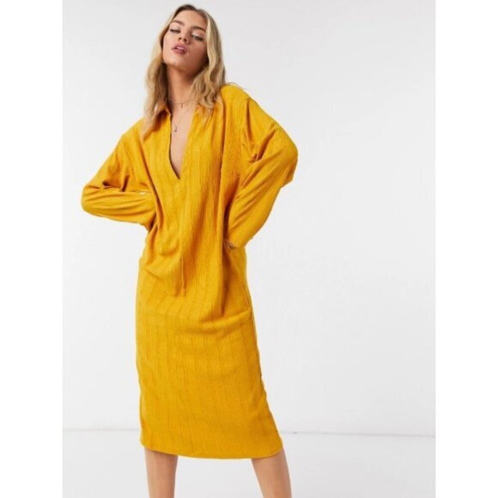 Free People Beach Aster Collar Tee Dress Marigold Yellow SZ XS NWT